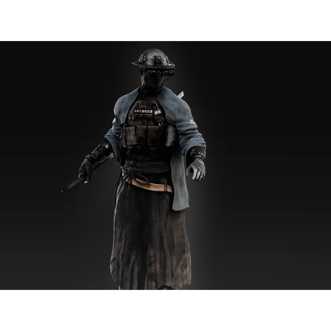 Sci-Fi Samurai 3D Model – Low Poly Character with Rigging, FBX - View 4