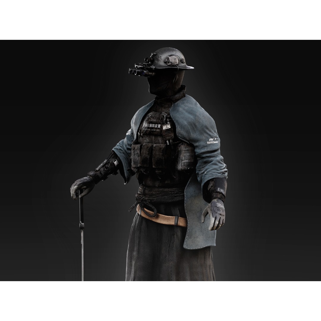 Sci-Fi Samurai 3D Model – Low Poly Character with Rigging, FBX - View 9