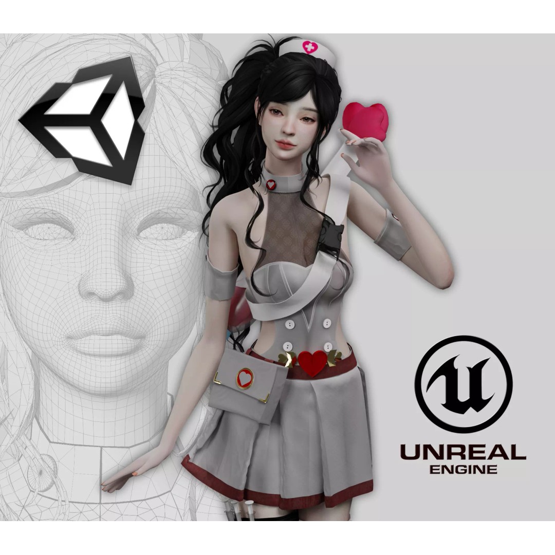 Beautiful Nurse 3D Model – Game Ready Low-Poly Character, FBX, PBR - View 2