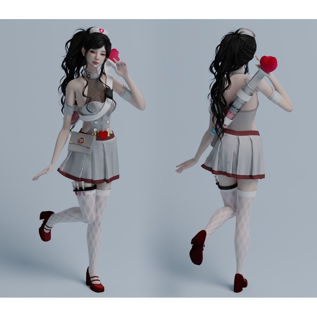 Beautiful Nurse 3D Model – Game Ready Low-Poly Character, FBX, PBR - View 3