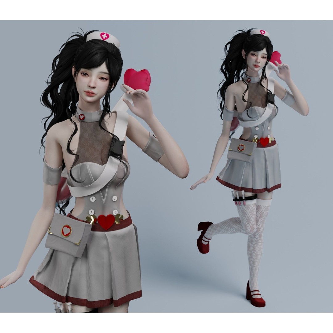 Beautiful Nurse 3D Model – Game Ready Low-Poly Character, FBX, PBR - View 5