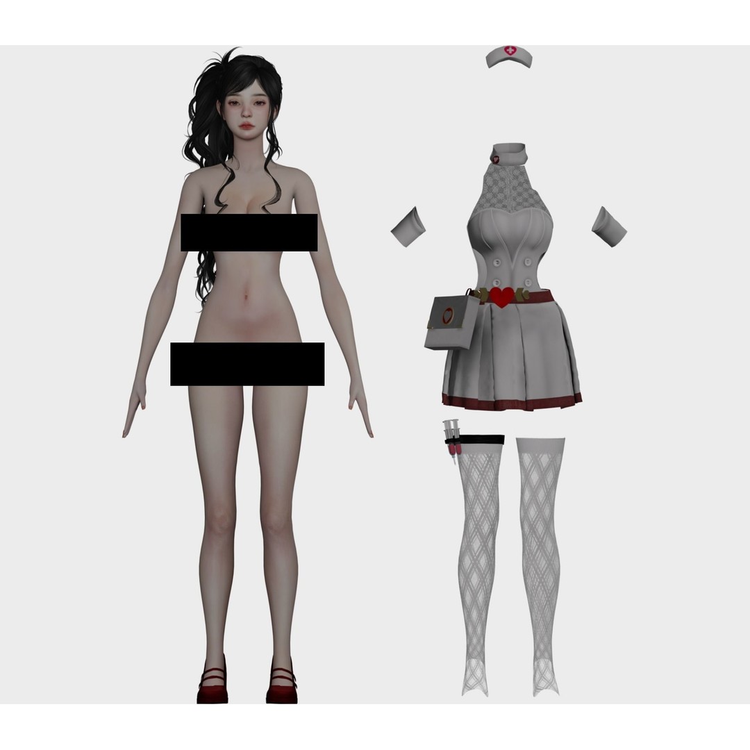 Beautiful Nurse 3D Model – Game Ready Low-Poly Character, FBX, PBR - View 8