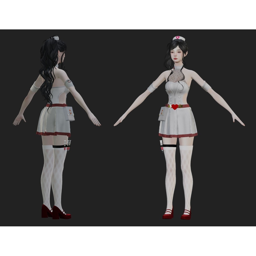 Beautiful Nurse 3D Model – Game Ready Low-Poly Character, FBX, PBR - View 9