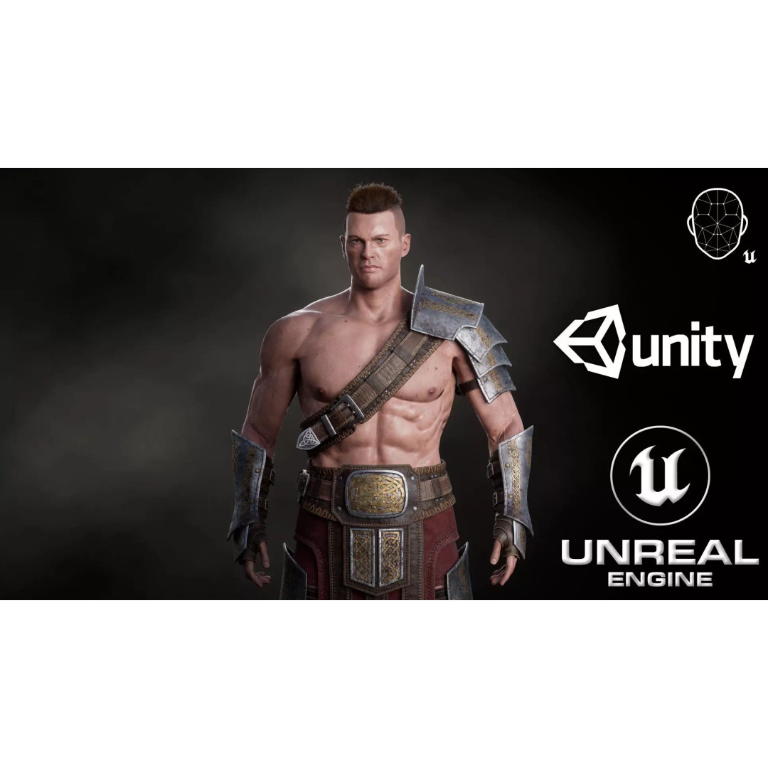 Fantasy Warrior 3D Model – Game Ready Low Poly Character, FBX - View 2