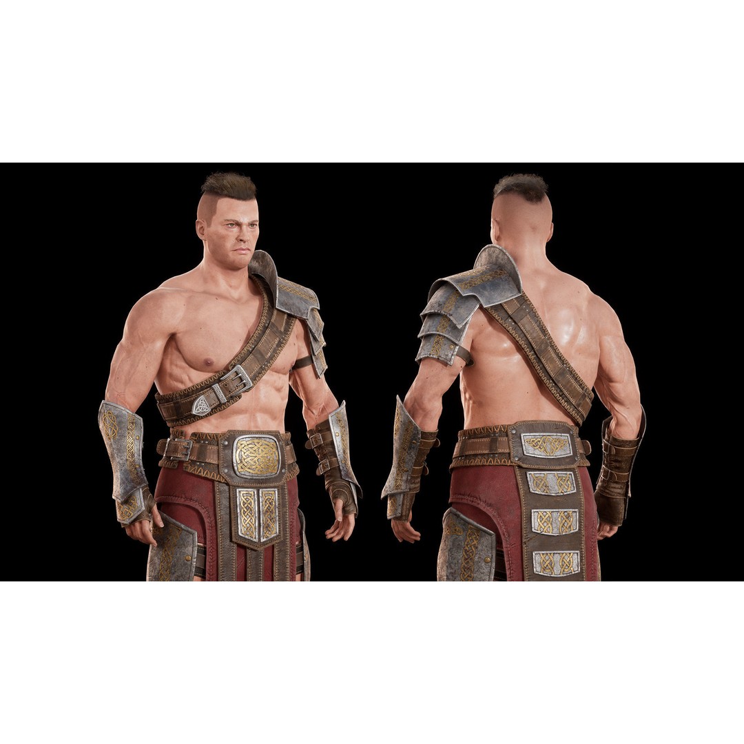 Fantasy Warrior 3D Model – Game Ready Low Poly Character, FBX - View 6