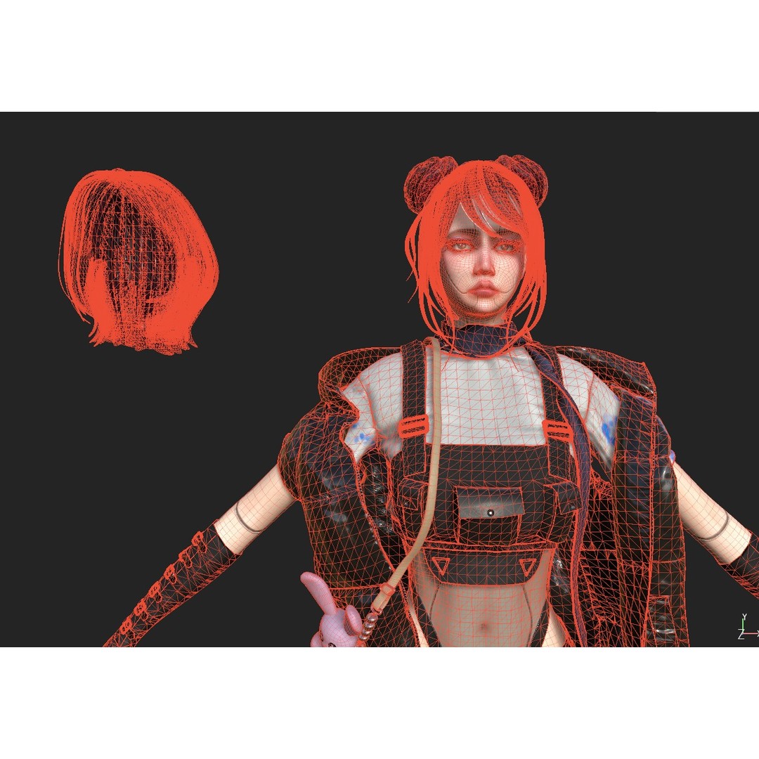 Cyber Girl 3D Model – Low Poly Game Ready Character, FBX, Blender