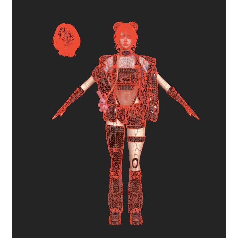 Cyber Girl 3D Model – Low Poly Game Ready Character, FBX, Blender - View 10