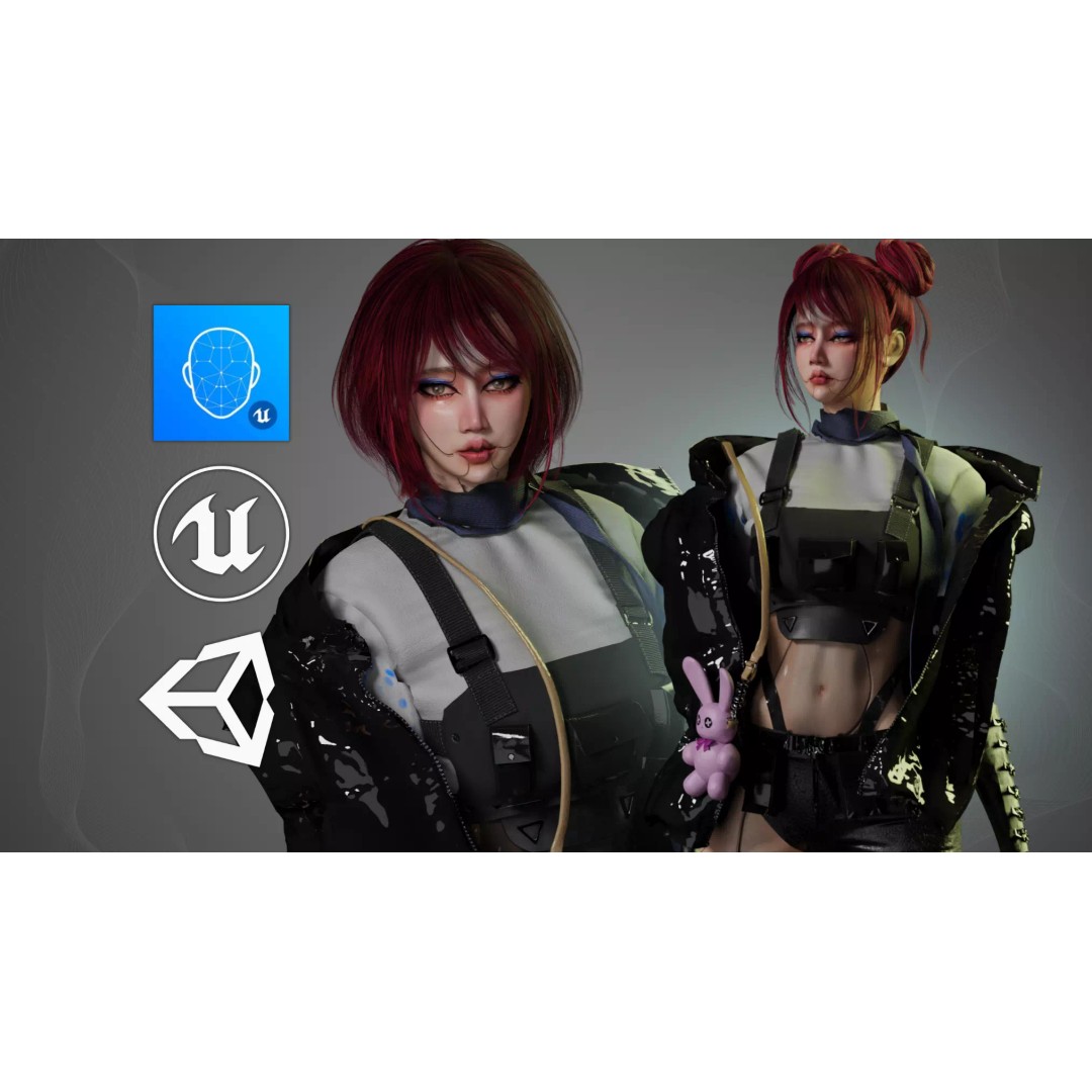 Cyber Girl 3D Model – Low Poly Game Ready Character, FBX, Blender - View 2