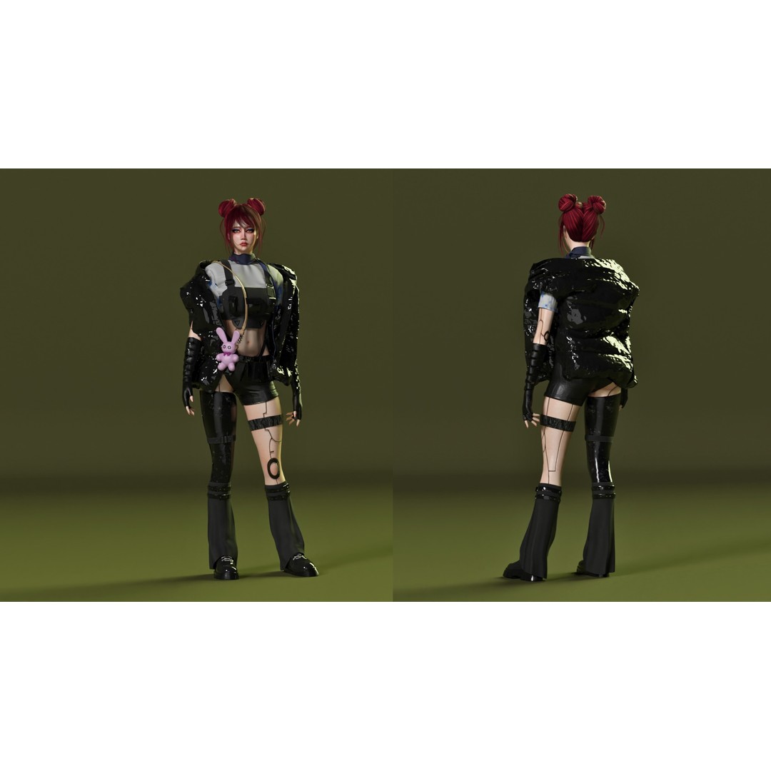 Cyber Girl 3D Model – Low Poly Game Ready Character, FBX, Blender - View 3