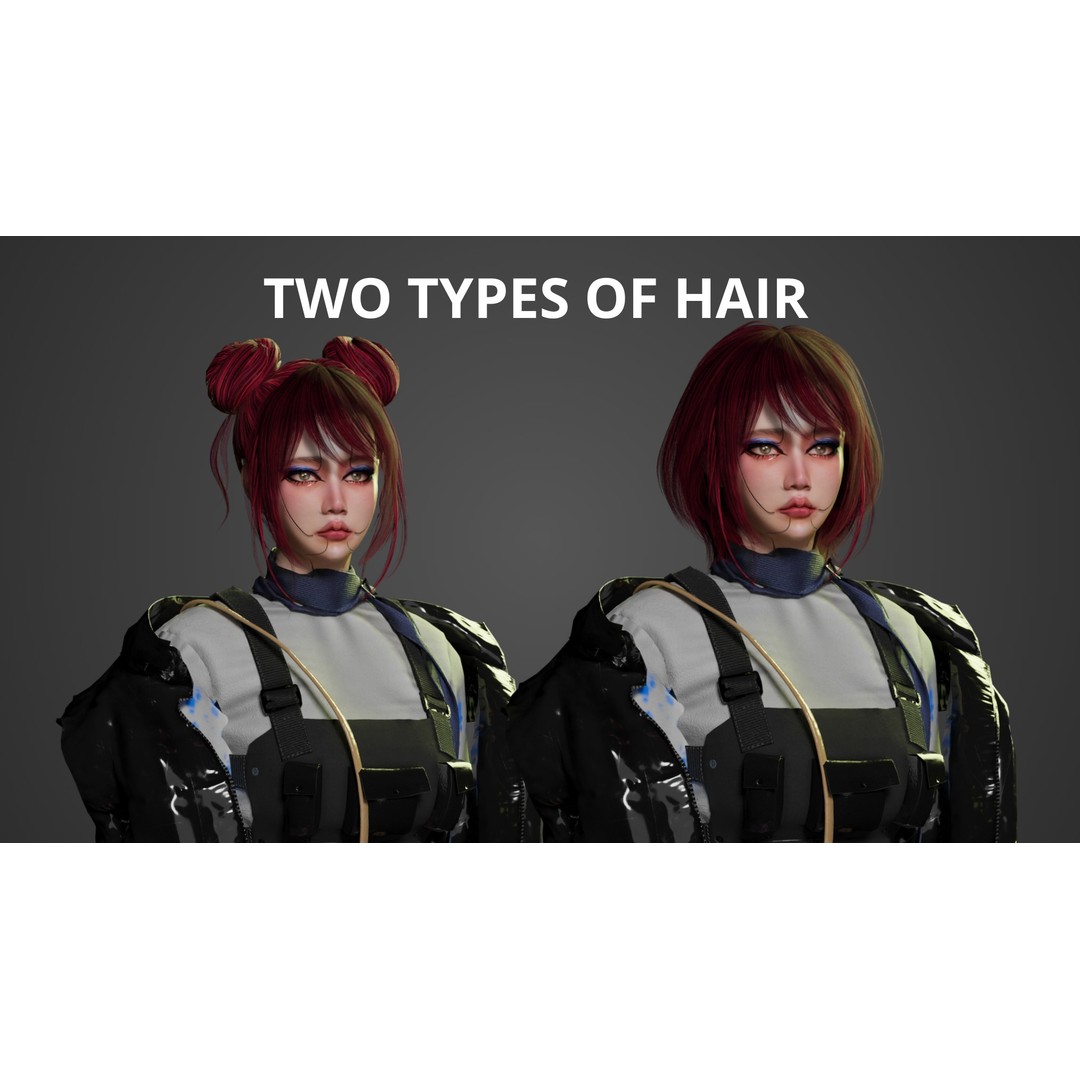 Cyber Girl 3D Model – Low Poly Game Ready Character, FBX, Blender - View 5