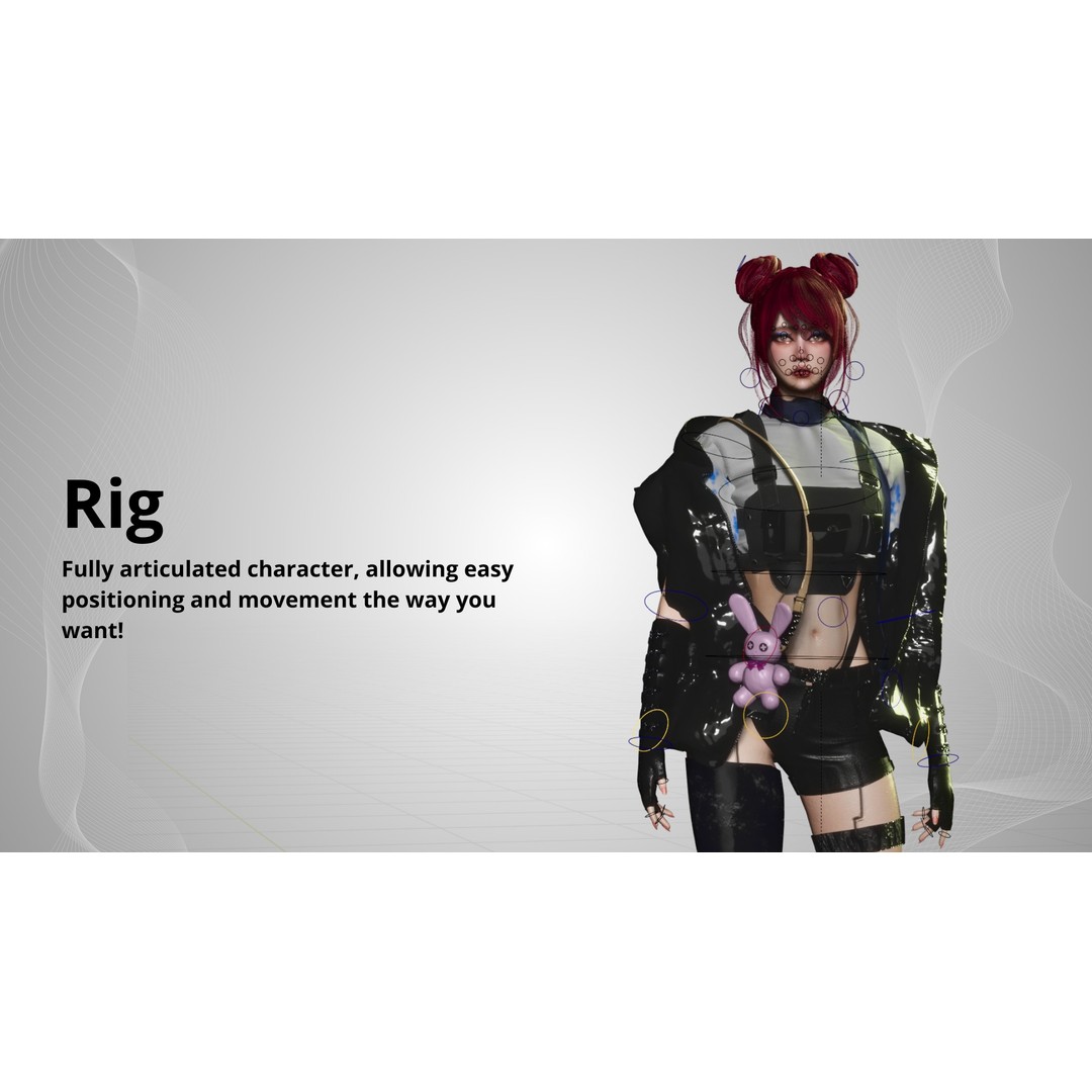 Cyber Girl 3D Model – Low Poly Game Ready Character, FBX, Blender - View 6
