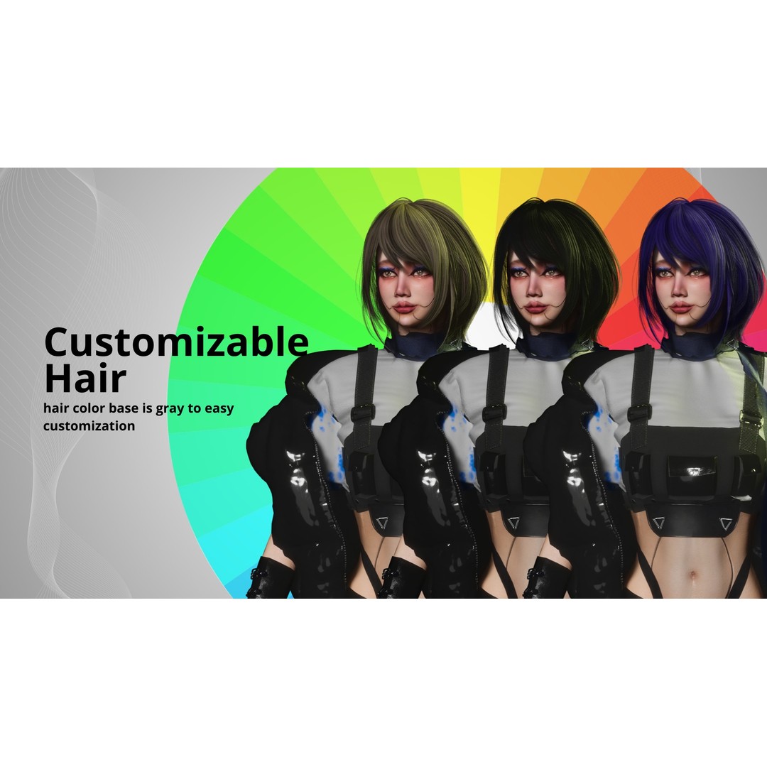 Cyber Girl 3D Model – Low Poly Game Ready Character, FBX, Blender - View 8