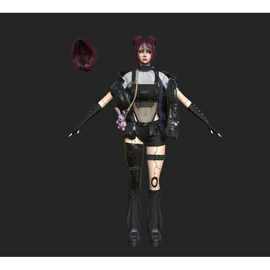 Cyber Girl 3D Model – Low Poly Game Ready Character, FBX, Blender - View 9