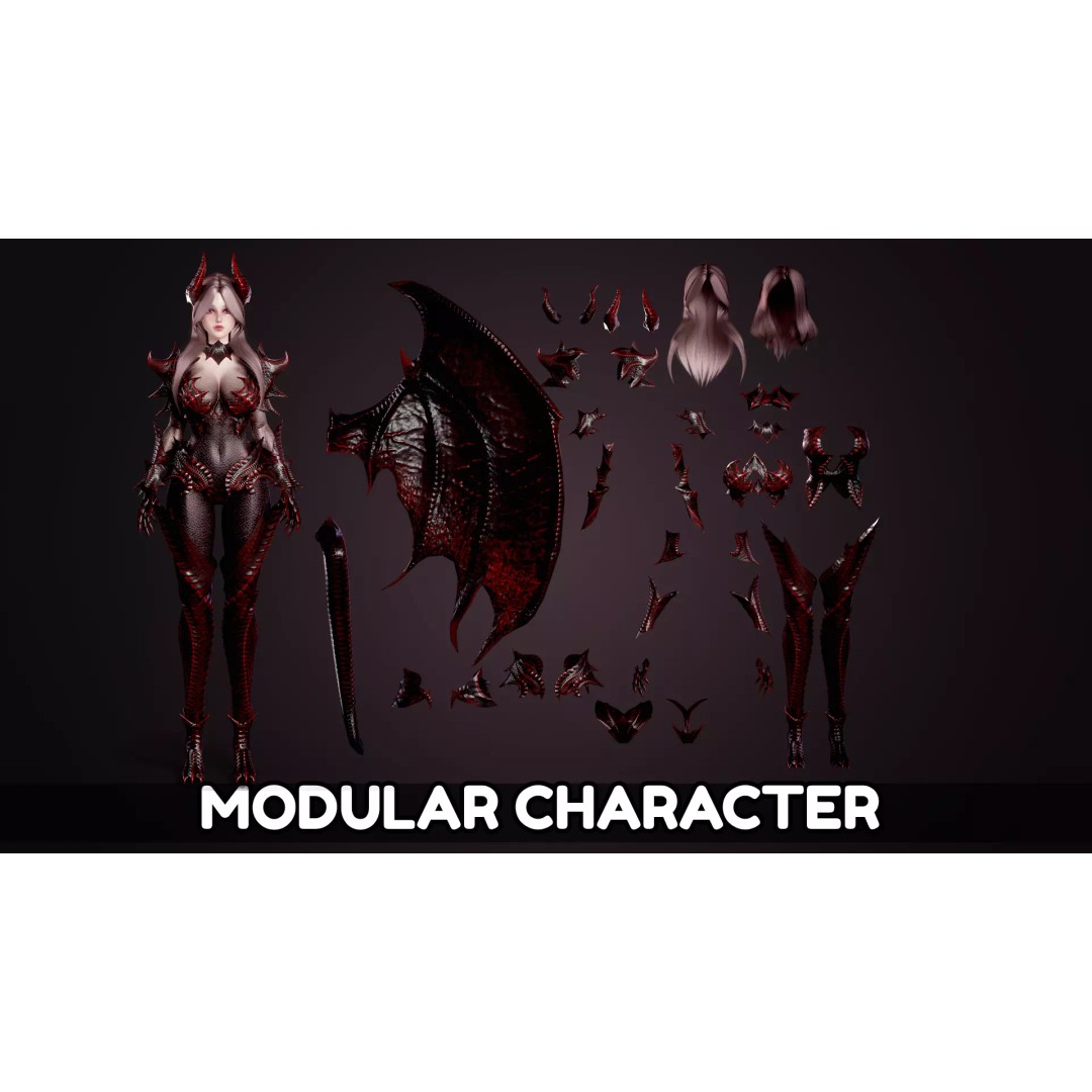 Dragon Girl Selaria 3D Model – Low Poly Rigged Character for Unreal Engine - View 11