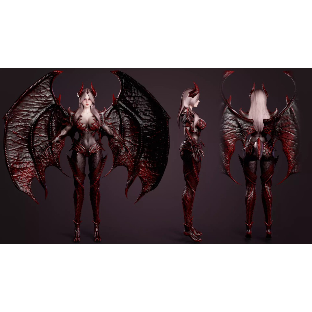 Dragon Girl Selaria 3D Model – Low Poly Rigged Character for Unreal Engine - View 4