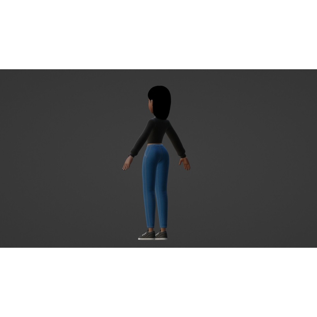 Cartoon Black Woman Teen 3D Model – Rigged Character for Blender, FBX, OBJ - View 10