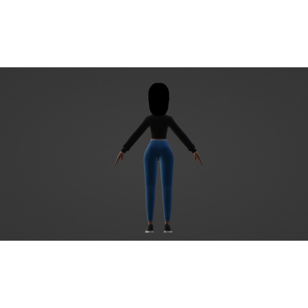 Cartoon Black Woman Teen 3D Model – Rigged Character for Blender, FBX, OBJ - View 11