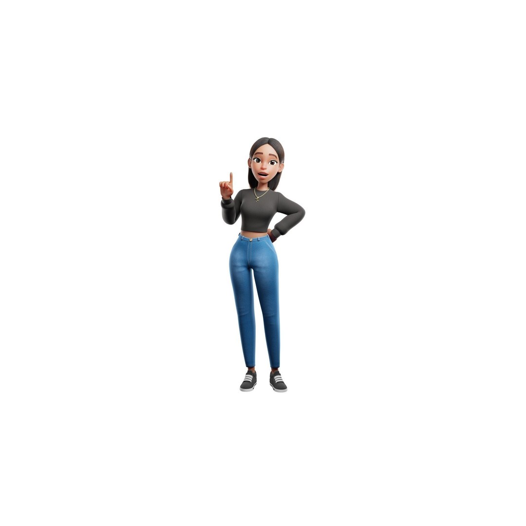 Cartoon Black Woman Teen 3D Model – Rigged Character for Blender, FBX, OBJ - View 12