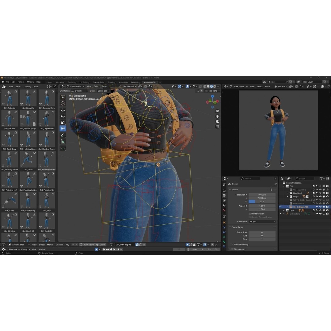 Cartoon Black Woman Teen 3D Model – Rigged Character for Blender, FBX, OBJ - View 13