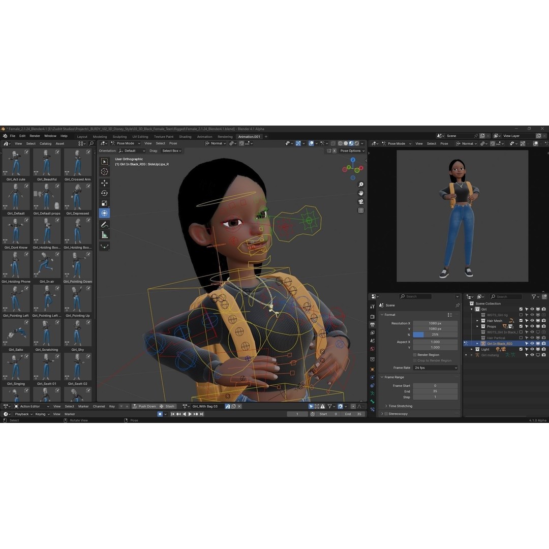 Cartoon Black Woman Teen 3D Model – Rigged Character for Blender, FBX, OBJ - View 14