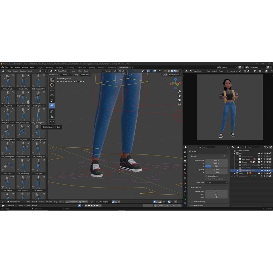Cartoon Black Woman Teen 3D Model – Rigged Character for Blender, FBX, OBJ - View 15