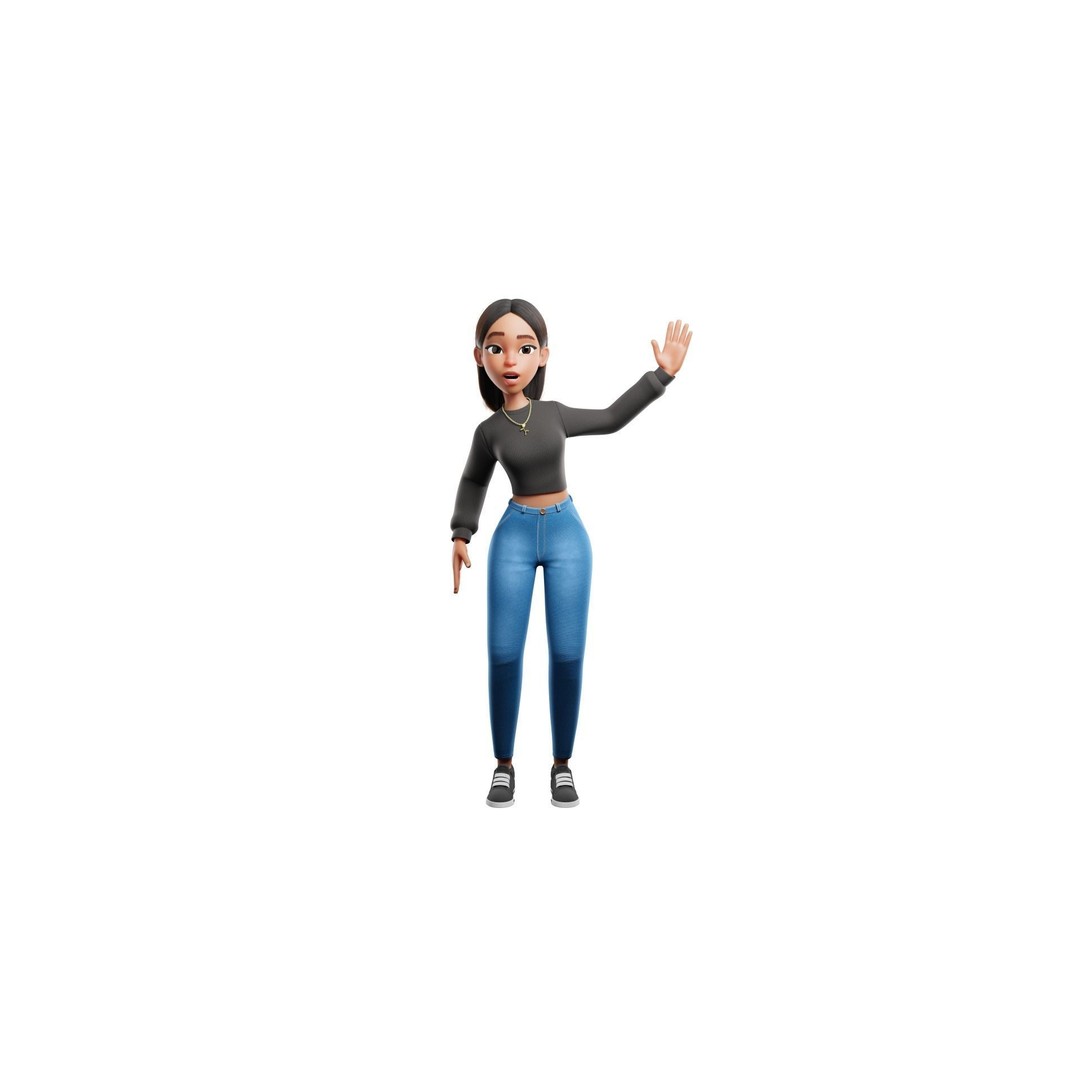 Cartoon Black Woman Teen 3D Model – Rigged Character for Blender, FBX, OBJ - View 16