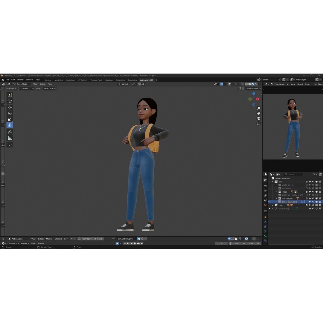 Cartoon Black Woman Teen 3D Model – Rigged Character for Blender, FBX, OBJ - View 25