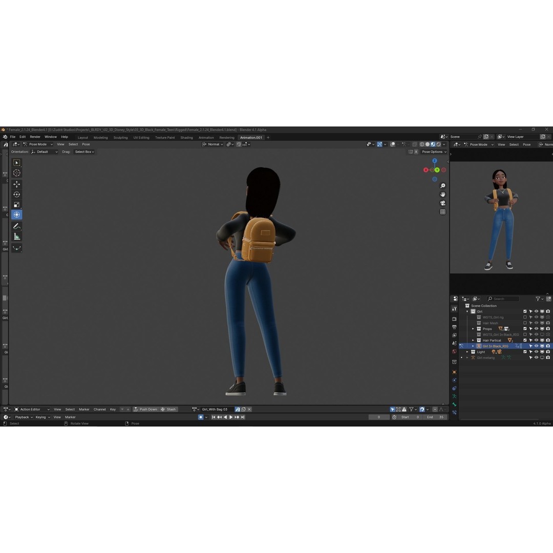 Cartoon Black Woman Teen 3D Model – Rigged Character for Blender, FBX, OBJ - View 26