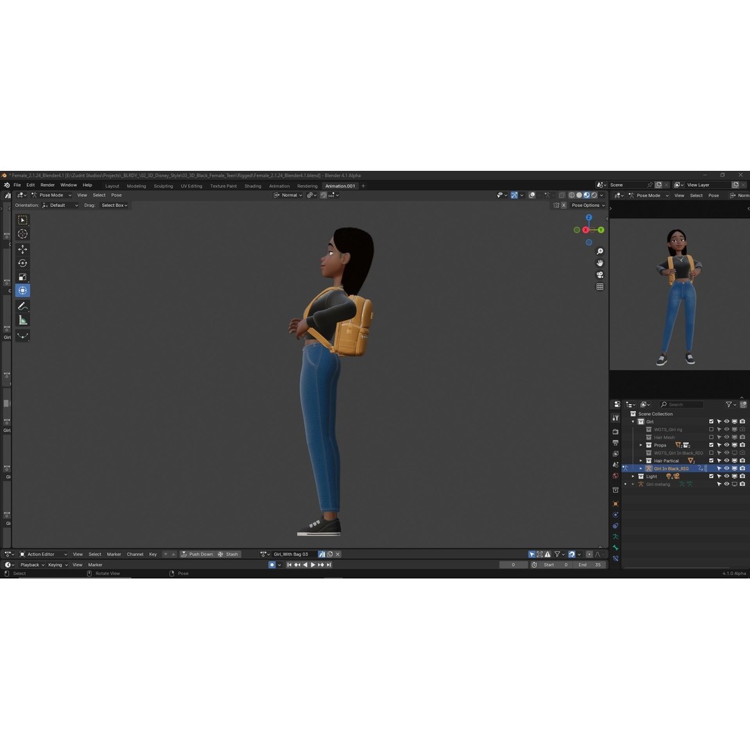 Cartoon Black Woman Teen 3D Model – Rigged Character for Blender, FBX, OBJ - View 27