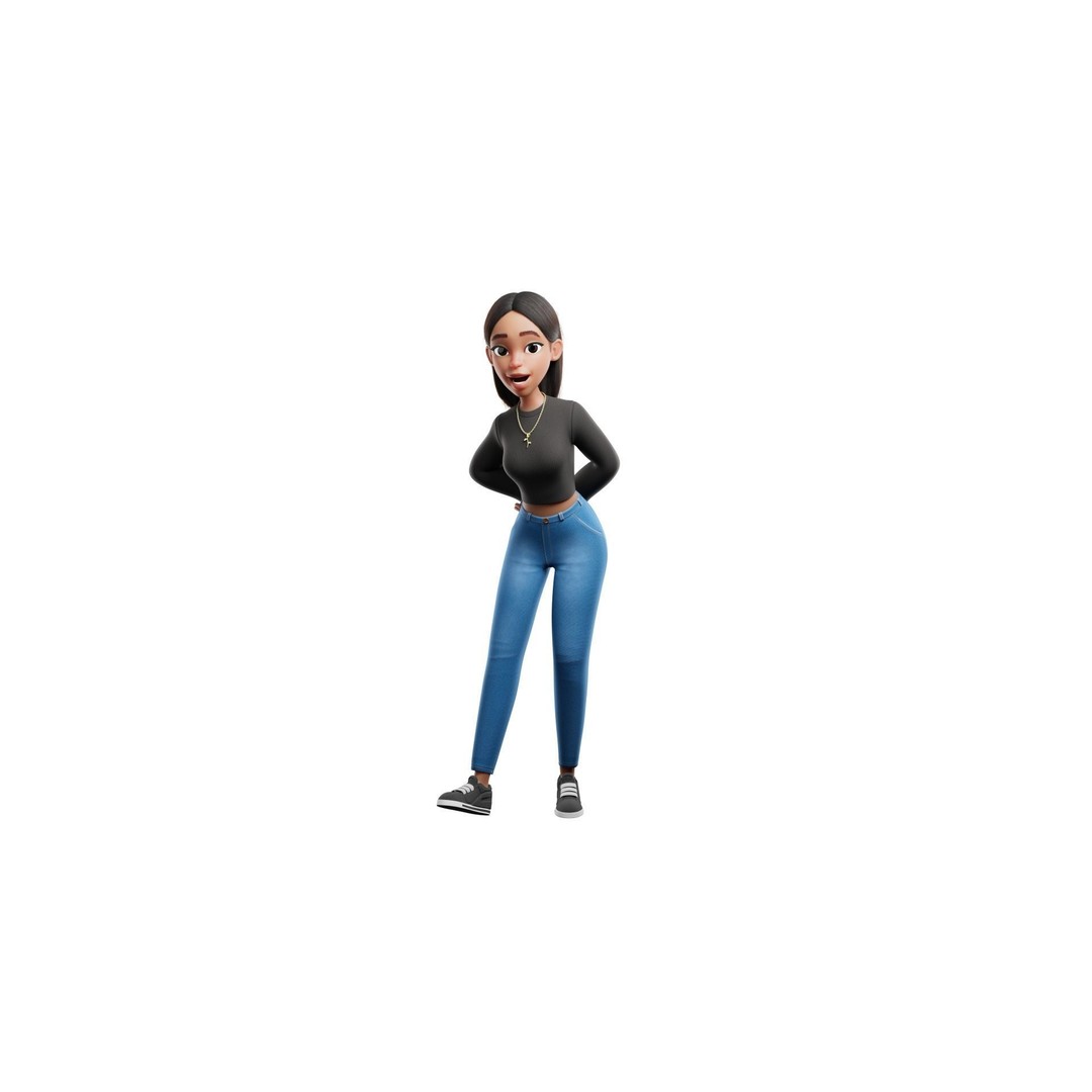 Cartoon Black Woman Teen 3D Model – Rigged Character for Blender, FBX, OBJ - View 28