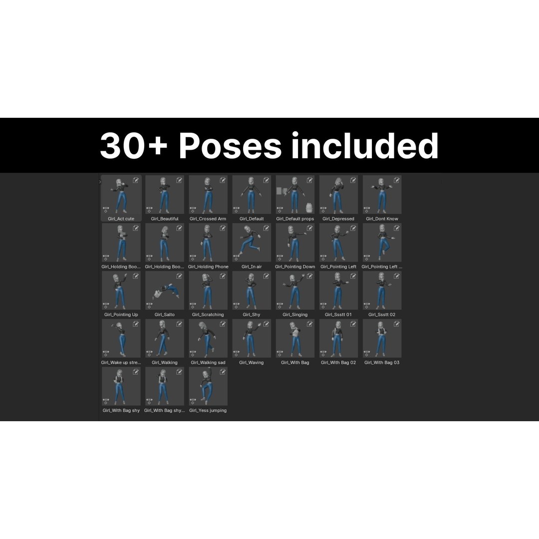Cartoon Black Woman Teen 3D Model – Rigged Character for Blender, FBX, OBJ - View 3