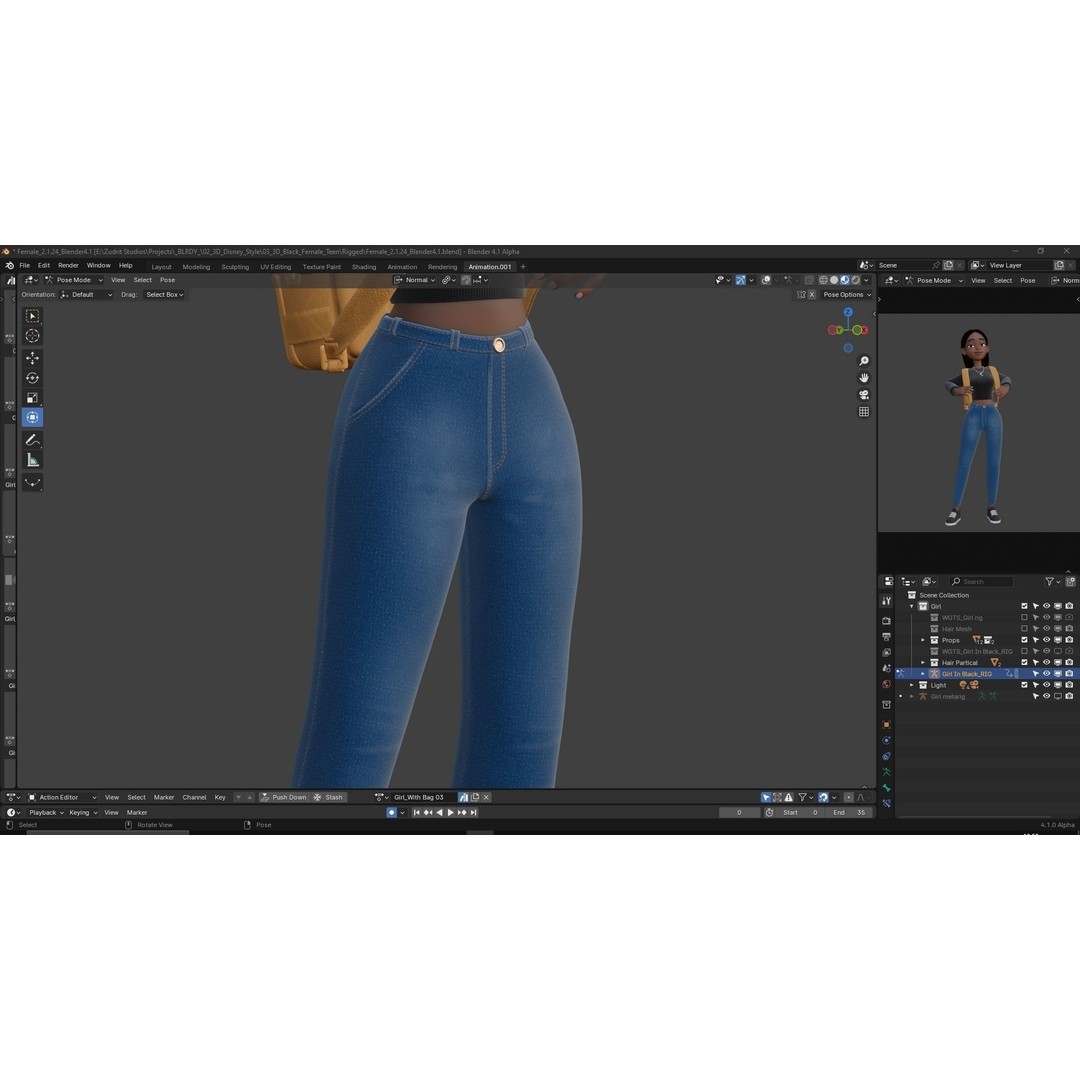 Cartoon Black Woman Teen 3D Model – Rigged Character for Blender, FBX, OBJ - View 30