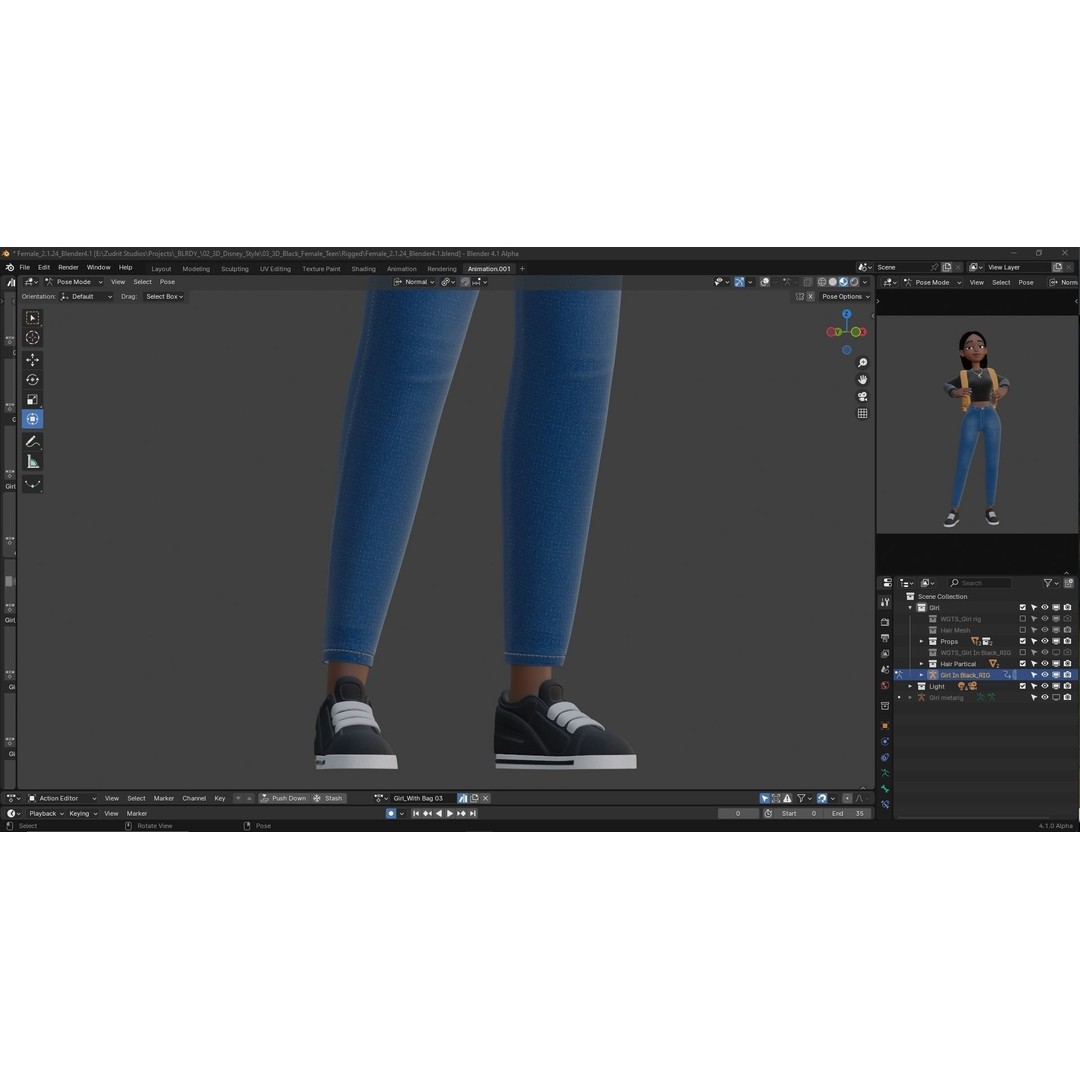 Cartoon Black Woman Teen 3D Model – Rigged Character for Blender, FBX, OBJ - View 31