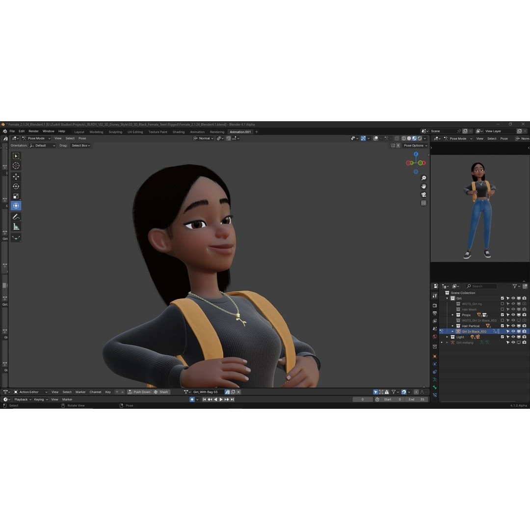 Cartoon Black Woman Teen 3D Model – Rigged Character for Blender, FBX, OBJ - View 32