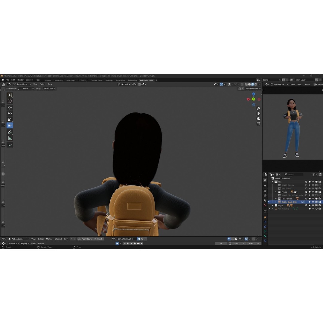 Cartoon Black Woman Teen 3D Model – Rigged Character for Blender, FBX, OBJ - View 34