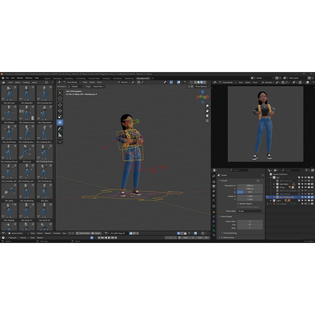 Cartoon Black Woman Teen 3D Model – Rigged Character for Blender, FBX, OBJ - View 4
