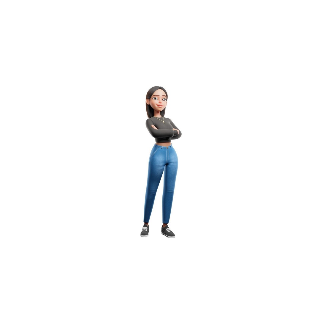 Cartoon Black Woman Teen 3D Model – Rigged Character for Blender, FBX, OBJ - View 5