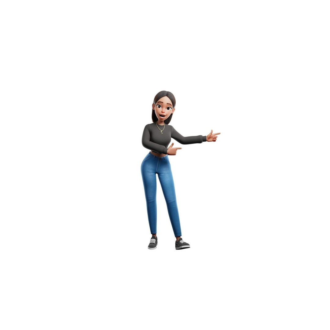 Cartoon Black Woman Teen 3D Model – Rigged Character for Blender, FBX, OBJ - View 6