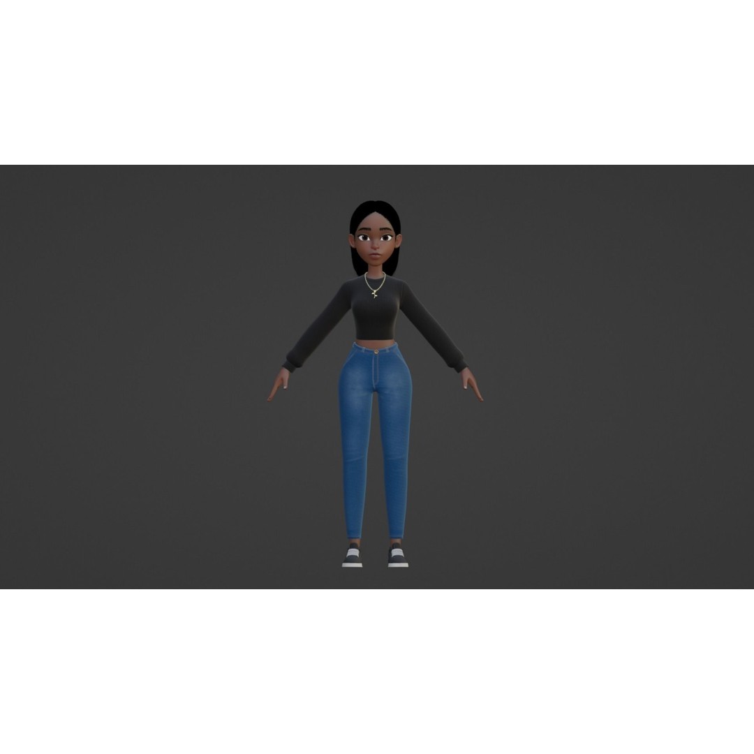 Cartoon Black Woman Teen 3D Model – Rigged Character for Blender, FBX, OBJ - View 7