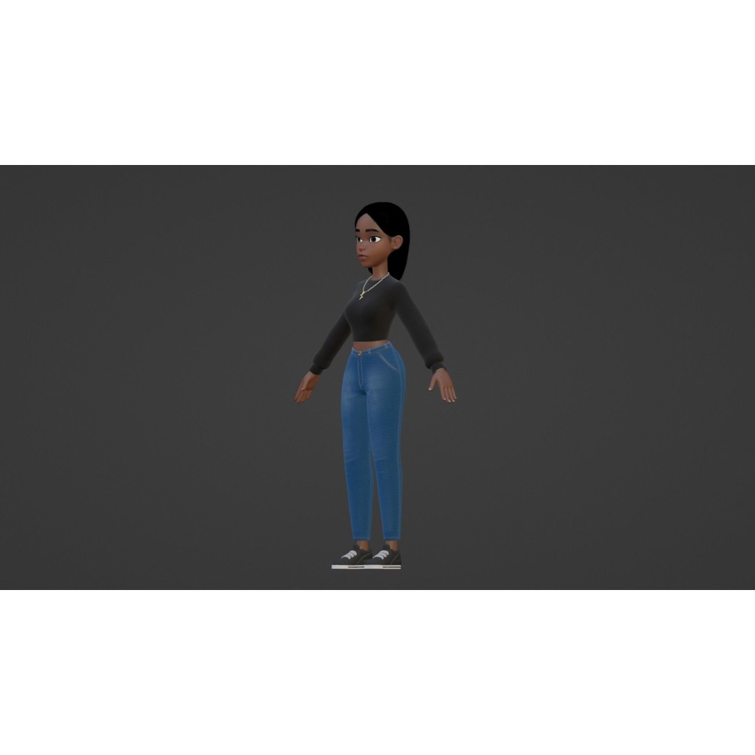 Cartoon Black Woman Teen 3D Model – Rigged Character for Blender, FBX, OBJ - View 8