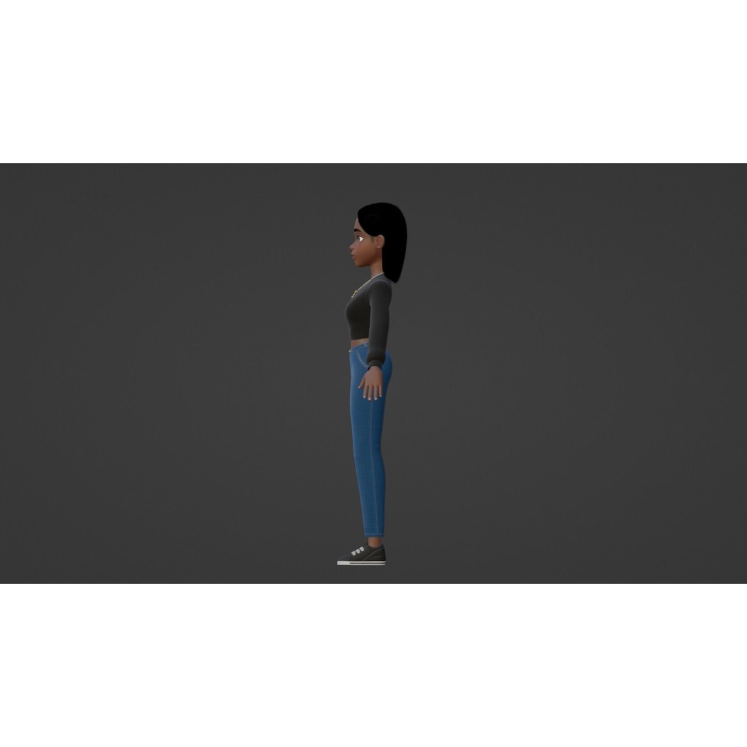 Cartoon Black Woman Teen 3D Model – Rigged Character for Blender, FBX, OBJ - View 9