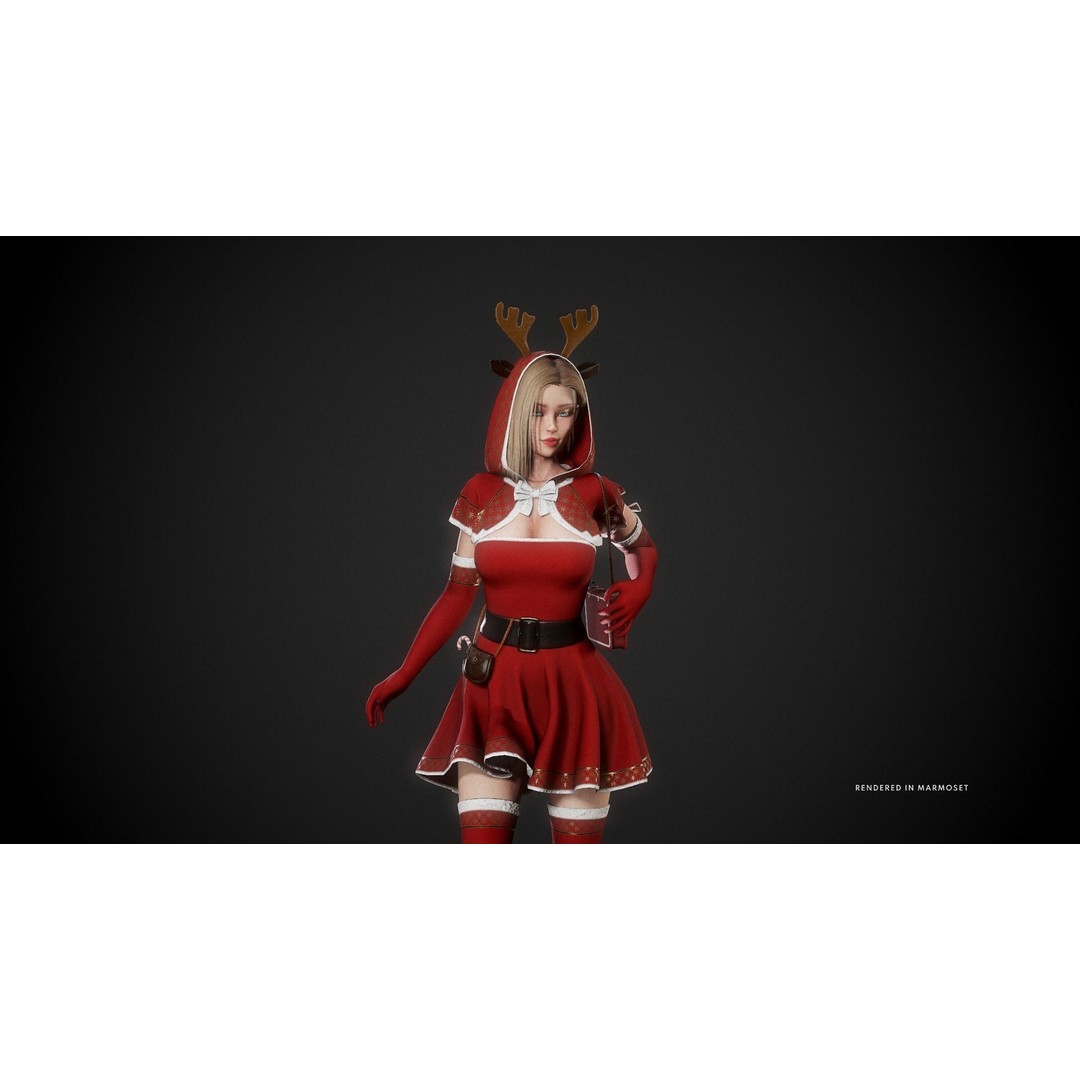 Christmas Girl 3D Model – Low Poly Rigged Character with PBR Textures