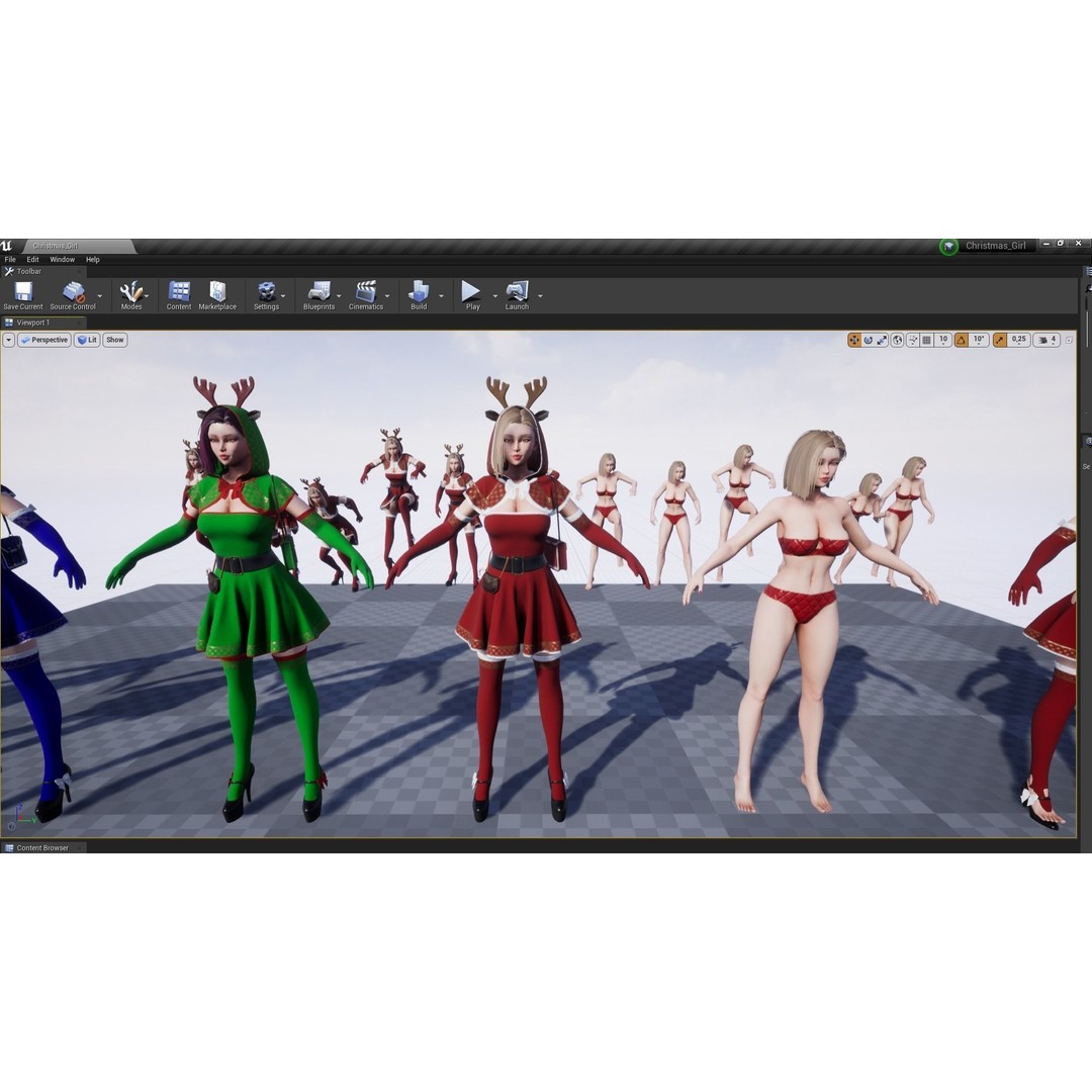 Christmas Girl 3D Model – Low Poly Rigged Character with PBR Textures - View 10