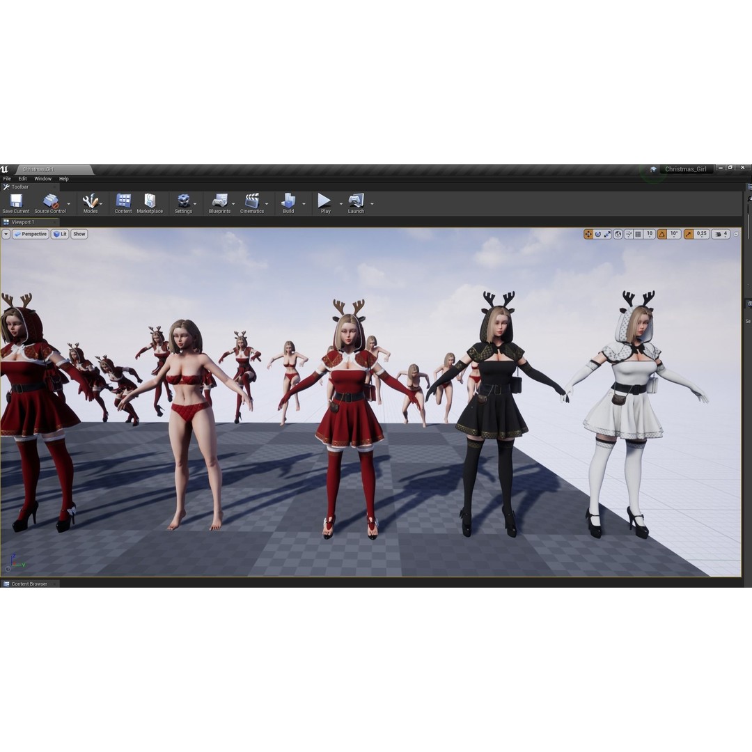 Christmas Girl 3D Model – Low Poly Rigged Character with PBR Textures - View 11