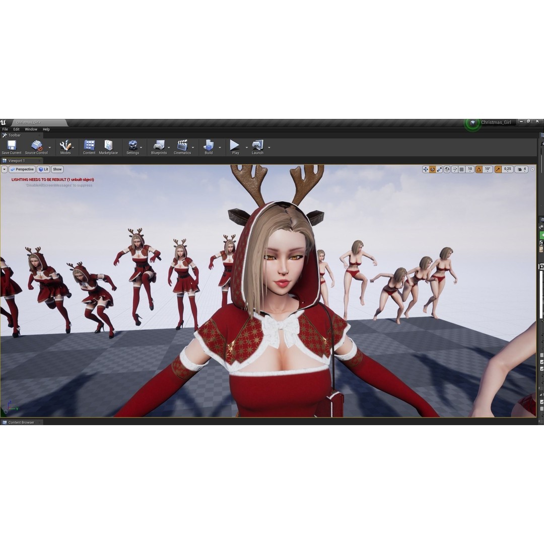 Christmas Girl 3D Model – Low Poly Rigged Character with PBR Textures - View 12