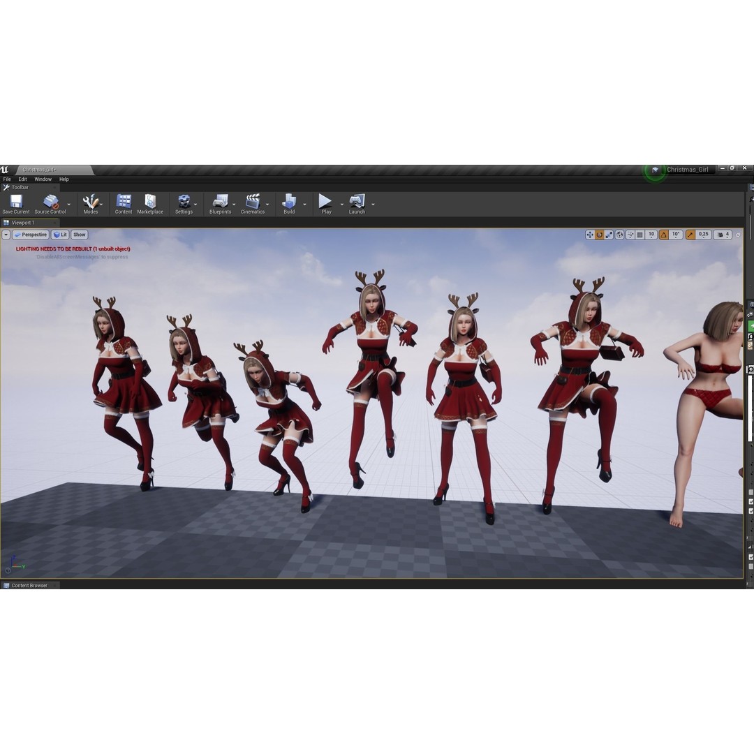 Christmas Girl 3D Model – Low Poly Rigged Character with PBR Textures - View 14