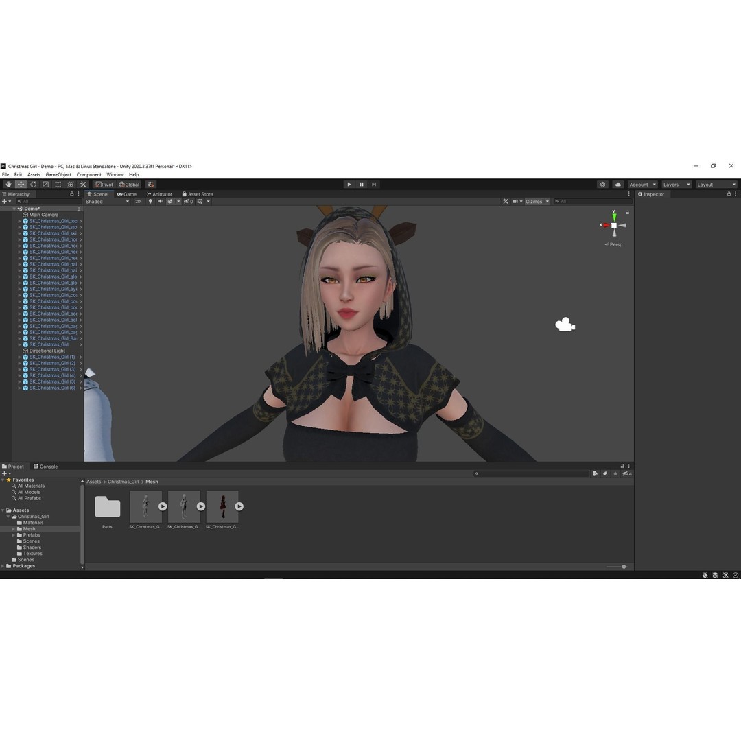 Christmas Girl 3D Model – Low Poly Rigged Character with PBR Textures - View 16