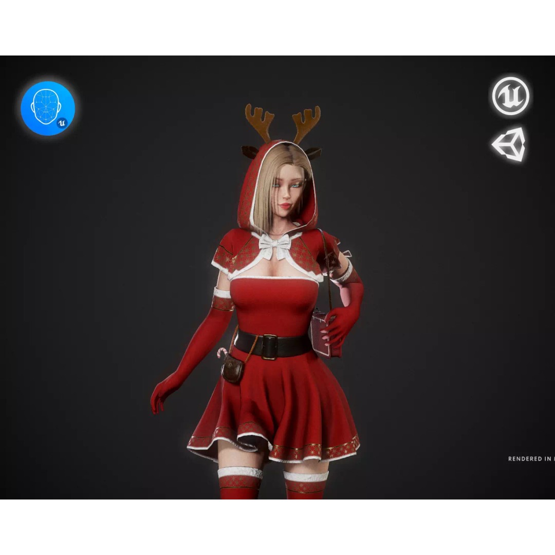 Christmas Girl 3D Model – Low Poly Rigged Character with PBR Textures - View 2