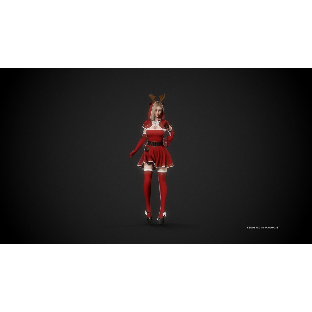 Christmas Girl 3D Model – Low Poly Rigged Character with PBR Textures - View 3