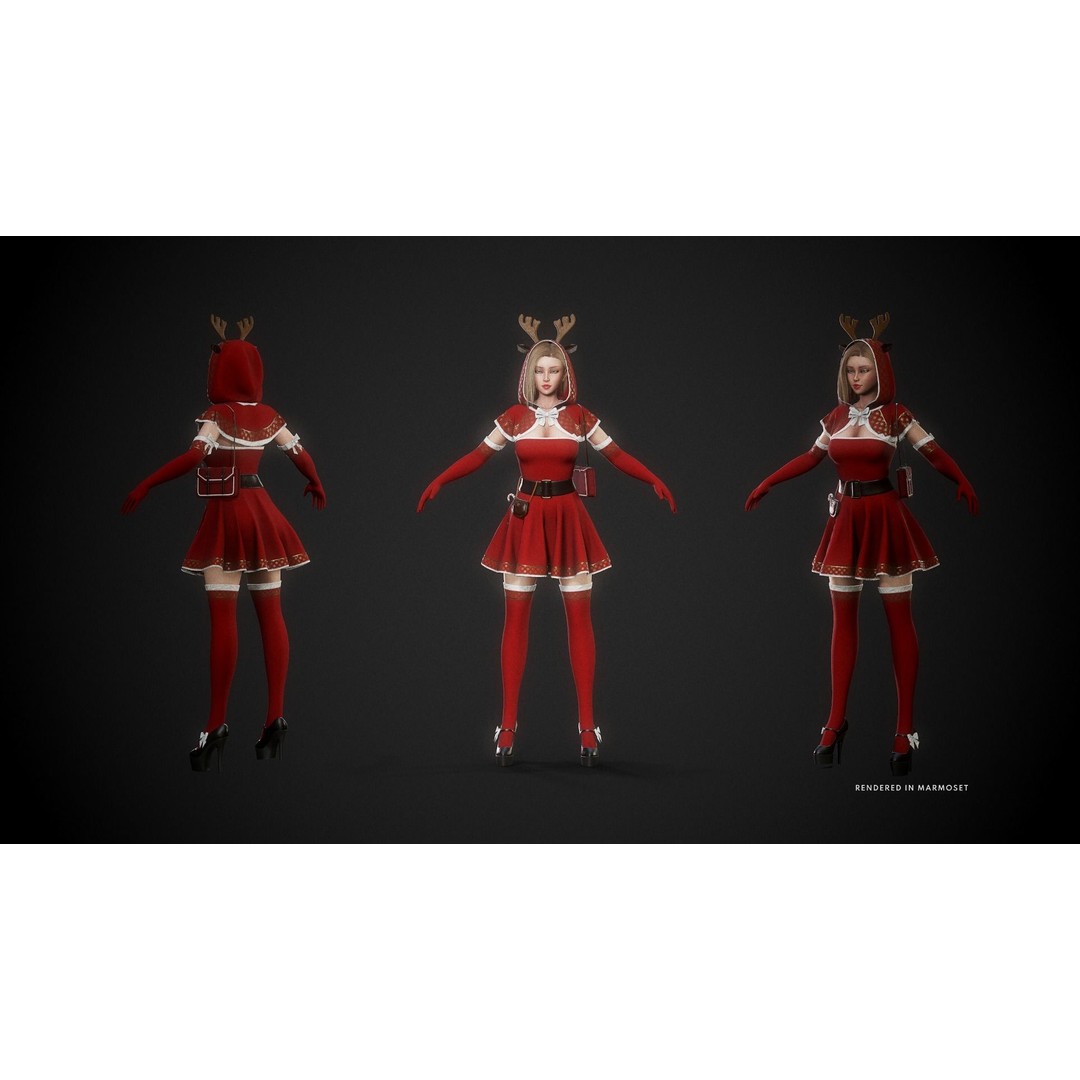 Christmas Girl 3D Model – Low Poly Rigged Character with PBR Textures - View 4